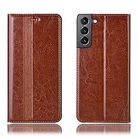 Magnetic Flip Phone Cover with Card Slot, for Samsung Galaxy S21 Series (2021) Stent Function Leather TPU Shockproof Folio Case,Brown,Galaxy S21 Plus