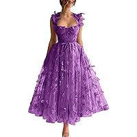 3D Butterflies Tulle Prom Dress 2024 Spaghetti Straps Lace Applique Formal Evening Party Gowns