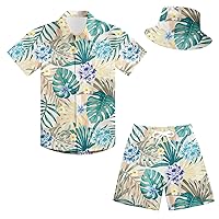 UNICOMIDEA Boys Hawaiian Outfits Summer Button Down Shirt and Short with Bucket Hat 5-12 Years 3 Piece Sets for Kids