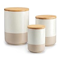 vancasso Sabine Canister Sets for Kitchen, Ceramic Kitchen Canisters for Countertop with Airtight Wood Lids, Large Flour and Sugar Containers for Coffee, Tea, Spice (Set of 3)