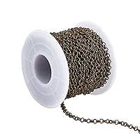 CHGCRAFT About 32.8 Feet/11Yards Iron Rolo Chains Unwelded Findings with Spool Lead Free and Nickel Free Chains Antique Bronze Color Chains for DIY Bracelet Jewelry Making