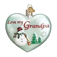 Old World Christmas30044 Grandparents Glass Blown Ornaments for Christmas Tree Grandpa Heart, Glitter Mint Green, 2.5 x 3.75