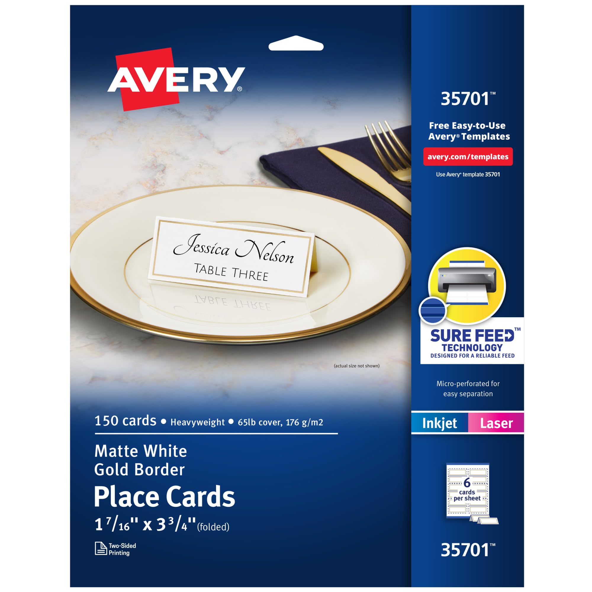 Avery® Printable Place Cards with Sure Feed Technology, 1-7/16