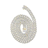 The Diamond Deal 10kt Yellow Gold Mens Round Diamond 22-inch Cuban Link Chain Necklace 5-3/8 Cttw