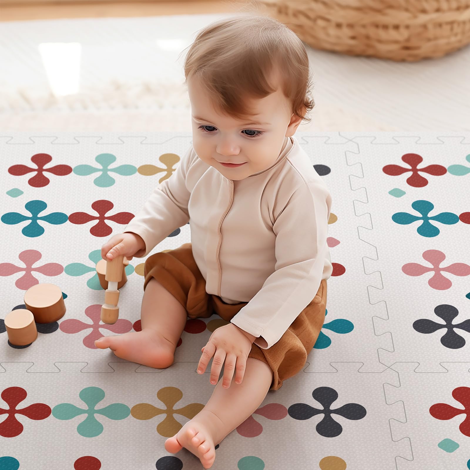 PIGLOG Baby Play Mat - Foam Floor Tiles Interlocking Foam Play Mat 72x48 Inches Soft Non Toxic Puzzle Mat for Infants and Toddlers Tummy Time Mat Crawling Mat (Blossom)