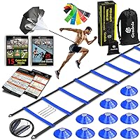 Speed Agility Training Set, Includes Agility Ladder, Jump Rope, Resistance Parachute, 5 Resistance Bands, 10 Cones, Speed Training Equipment for Soccer Football