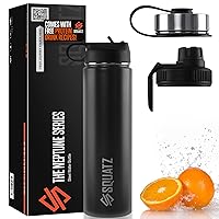 24 Oz Neptune Series Steel Water Bottle, Stainless Double Wall Vacuum Insulated Flask with Handle Strap, Durable and Elegant Leak Proof Wide Mouth Thermos for Gym, Travel, Hiking, and Camping