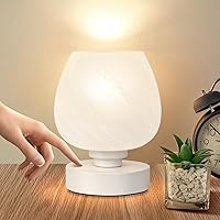 Touch Bedside Table Lamp - Modern Small Lamp for Bedroom Nightstand, 3 Way Dimmable Desk Lamps with White Opal Glass Shade, Night Light for Room Decor, Simple Design Gifts(Warm White Bulb Included)