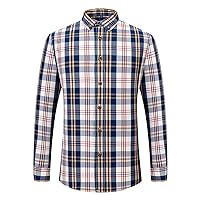 Men Color Matching Striped Long Sleeve Casual Shirt Cotton Plaid Soft Outdoor Shirts Flannel Plaid Button Shirt