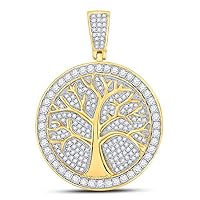The Diamond Deal 10kt Yellow Gold Mens Round Diamond Tree of Life Medallion Charm Pendant 1-1/4 Cttw