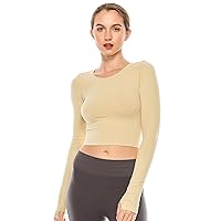 Kurve Women’s Crop T Shirt – Long Sleeve Thumb Holes Crewneck Seamless Cropped Top UV Protective Fabric UPF 50+ Made in USA