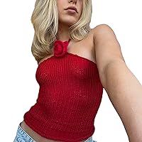 Women Halter Crochet Tops Sleeveless Knit Tank Tops Y2K Summer Crop Camisole Vest Top
