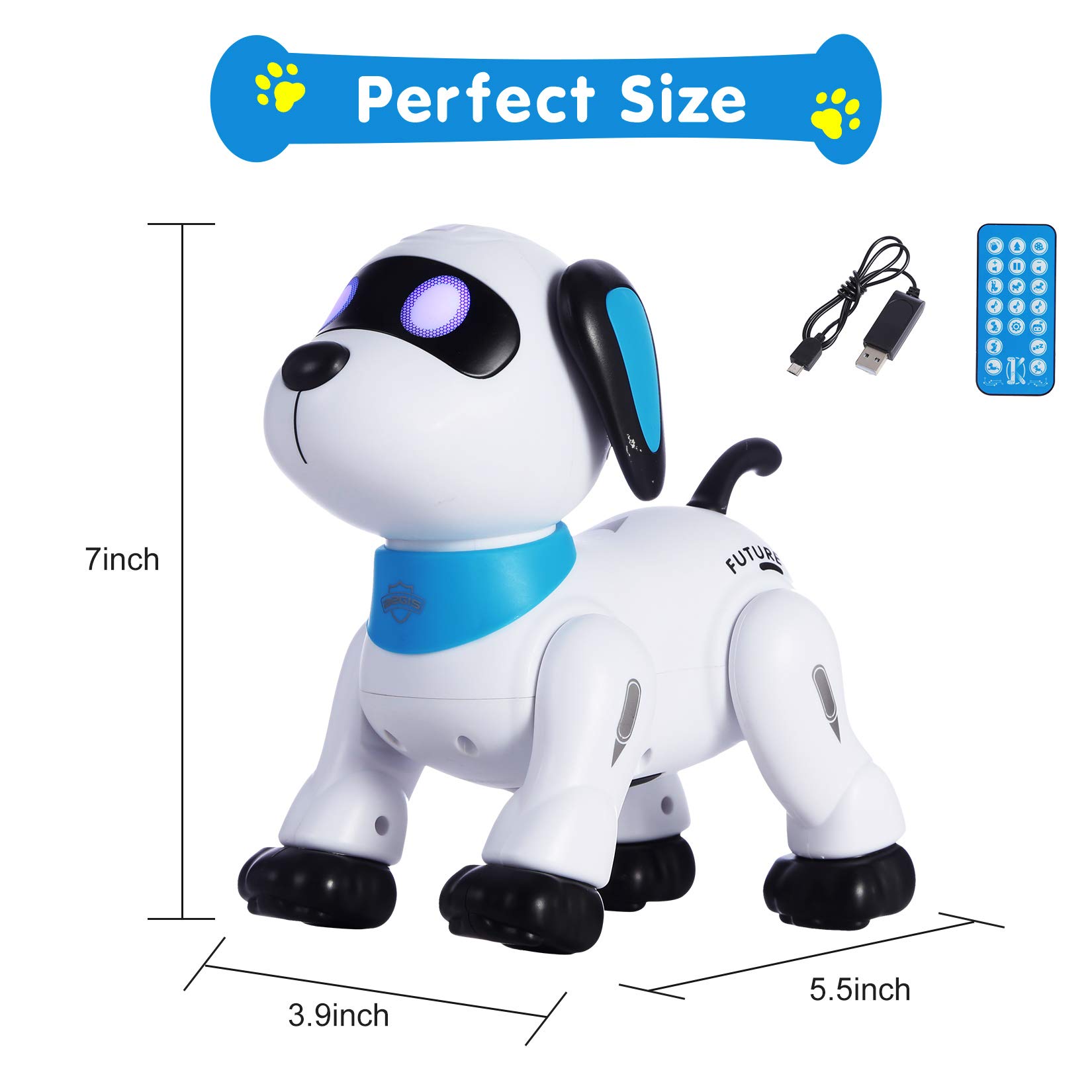 LUOYIMAN Remote Control Robot Dog Toy, Programmable Interactive & Smart Dancing Robots for Kids 5 and up, RC Stunt Toy Dog with Sound LED Eyes, Electronic Pets Toys Robotic Dogs for Kids Gifts Blue