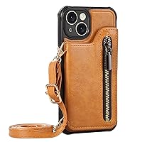 ZIFENGX-Case for iPhone 15Pro Max/15 Pro/15 Plus/15, Premium PU Leather Wallet Cover with Crossbody Lanyard Strap, Stand Card Slot Holder Shell (15 Pro Max,Yellow)