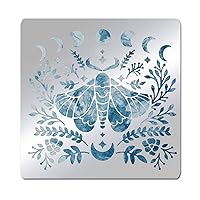 6x6 inch Metal Moon Phase Moth Stencil Reusable Plant Moth Horse Metal Journal Stencil Pyrography Template for Wood Carving, Drawings and Woodburning, Engraving and Scrapbooking Project