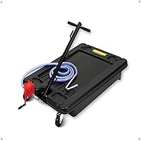 17 Gallon Oil Drain Pan with Pump & 8 Ft Hose, T Folding Handle & Low Profile Rolling Oil Drain Cart for Truck Cars SUVs, PP Material, Black