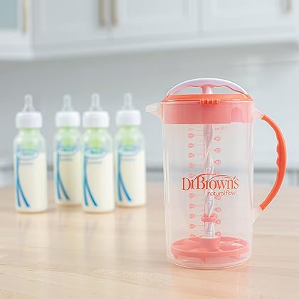 Dr. Brown's Baby Formula Mixing Pitcher with Adjustable Stopper, Locking Lid, & No Drip Spout, 32oz, BPA Free, Orange
