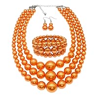 JNF Large Big Pearl Necklace and Earring Set Multi Strand Pearl Necklace Costume Jewelry Chunky Pearls Necklaces for Women