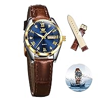 OLEVS Classic Leather Watches for Women, Business Dress Diamond Roman Arabic Numerals Ladies Watches, Day Date Waterproof Analog Quartz Womens Wrist Watches Brown Leather Strap Relojes para Mujer