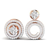 Certified 14K Gold Stud Earring in Round Moissanite Diamond (0.6 ct), Round Natural Diamond (0.47 ct) with White/Yellow/Rose Gold Adjustable Earring for Women