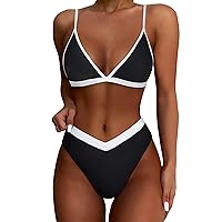 SUUKSESS Women Triangle High Cut Bikini Sets Sexy High Waisted 2 Piece Swimsuit