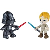 Star Wars Plush 6-Inch Figure 2-Pack, Luke Skywalker Vs Darth Vader, Lightsaber Duel Set of 2 Soft Dolls with Light-Up Weapons