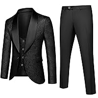 Men's 3 Pieces Suits Floral Embroidered Tuxedo Slim Fit Stylish Blazer for Men(Jackets Vest Pants)