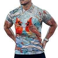 Cardinal Birds Mens Polo Shirts Casual Short Sleeve T Shirt Regular Fit Golf Shirts Funny Printed