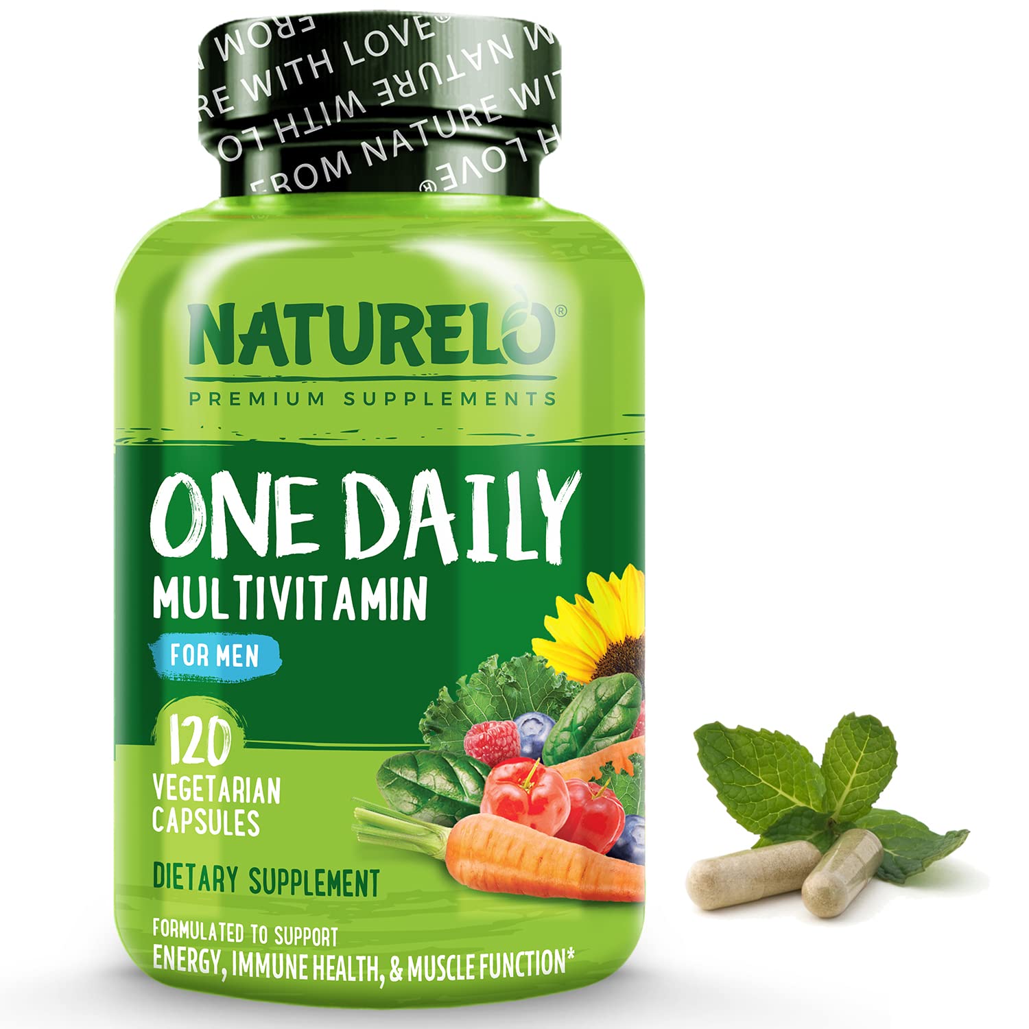 NATURELO One Daily Multivitamin for Men - with Vitamins & Minerals + Organic Whole Foods - Supplement to Boost Energy, General Health - Non-GMO - 120 Capsules - 4 Month Supply