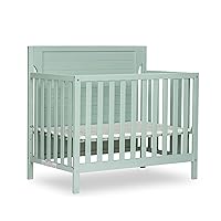 Bellport 4 in 1 Convertible Mini/Portable Crib in Light Seafoam Green, Non-Toxic Finish, Made of Sustainable New Zealand Pinewood, with 3 Mattress Height Settings