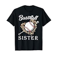 Funny Baseball Sister Leopard Heart Biggest Fan Mother's Day T-Shirt