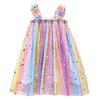 Toddler Girls Sleeveless Rainbow Tie Dyed Star Sequin Tulle Ruffles Princess Dress Dance Party Dresses Clothes