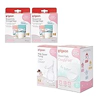 Pigeon Disposable Breast Milk Storage Bag(50 Pcs, 4 Oz) & Disposable Nursing Pads(60 Pcs) & Manual Breast Milk Saver Pump(1 Count, 4 Oz), Essential Products for Breastfeeding Mothers