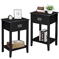 VECELO Nightstands Set of 2, Side End Table with Drawers for Bedroom, Living Room Sofa Bedside, Vintage Accent Furniture Small Space Storage Cabinet, Solid Wood Legs