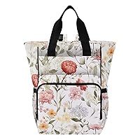 Colorful Flowers Floral Leaves Diaper Bag Backpack for Baby Boy Girl Large Capacity Baby Changing Totes with Three Pockets Multifunction Baby Bag for Playing
