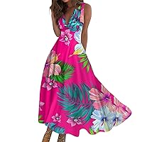 Summer Dresses for Women 2024 Deep V Neck Sleeveless Sun Dress for Beach Vacation Midi Dresses for Women Sexy Dress