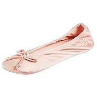 isotoner Women's Satin Ballerina Slippers with Classic Ribbon Or Soft Tie Bow and Suede Sole