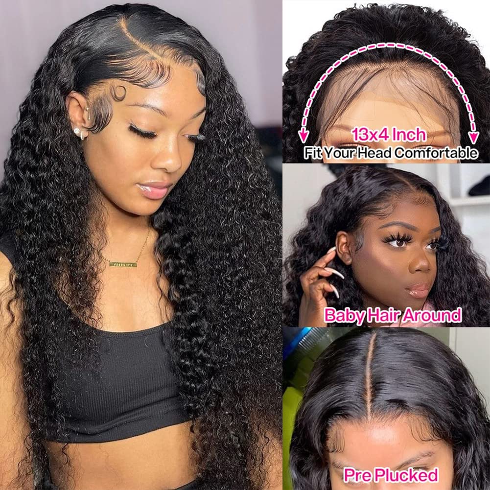 CYNOSURE 13x4 HD Transparent Lace Front Human Hair Wigs for Black Women 9A 180% Denisty Curly Lace Front Wigs Human Hair Pre Plucked with Baby Hair Natural Black Color 20inch