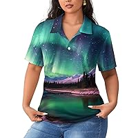 Aurora Scenery Womens Polo Shirts Golf Straight Shirts Casual Tennis Shirts Short Sleeve Tee Tops for Work Business