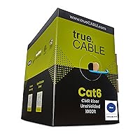 TRUE CABLE Cat6 Riser (CMR), 1000ft, Blue, 23AWG 4 Pair Solid Bare Copper, 550MHz, ETL Listed, Unshielded Twisted Pair (UTP), Bulk Ethernet Cable