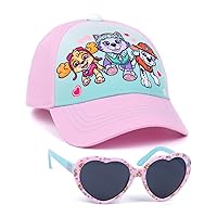Paw Patrol Girls Snapback Cap & Sunglasses | Skye Everest Marshall Summer Hat & Love Heart Shades | Adjustable Headwear Pink