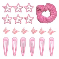 Hair Clips Barrettes Metal Star Hair Clip Snap Y2K Clips Accessories Mini Butterfly Pastel Hair Clips Elastic Hair Scrunchies Bands Set Cute Accessories for Girls Women Teens (Pink)