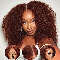 Beauty Forever Bye Bye Knots 7x5 Lace Front Wig Wear Go Glueless Kinky Curly Human Hair Wigs,Reddish Brown Pre Cut Lace Closure Wigs Pre Plucked Hairline Pre Bleached Knots 150% Density 14inch