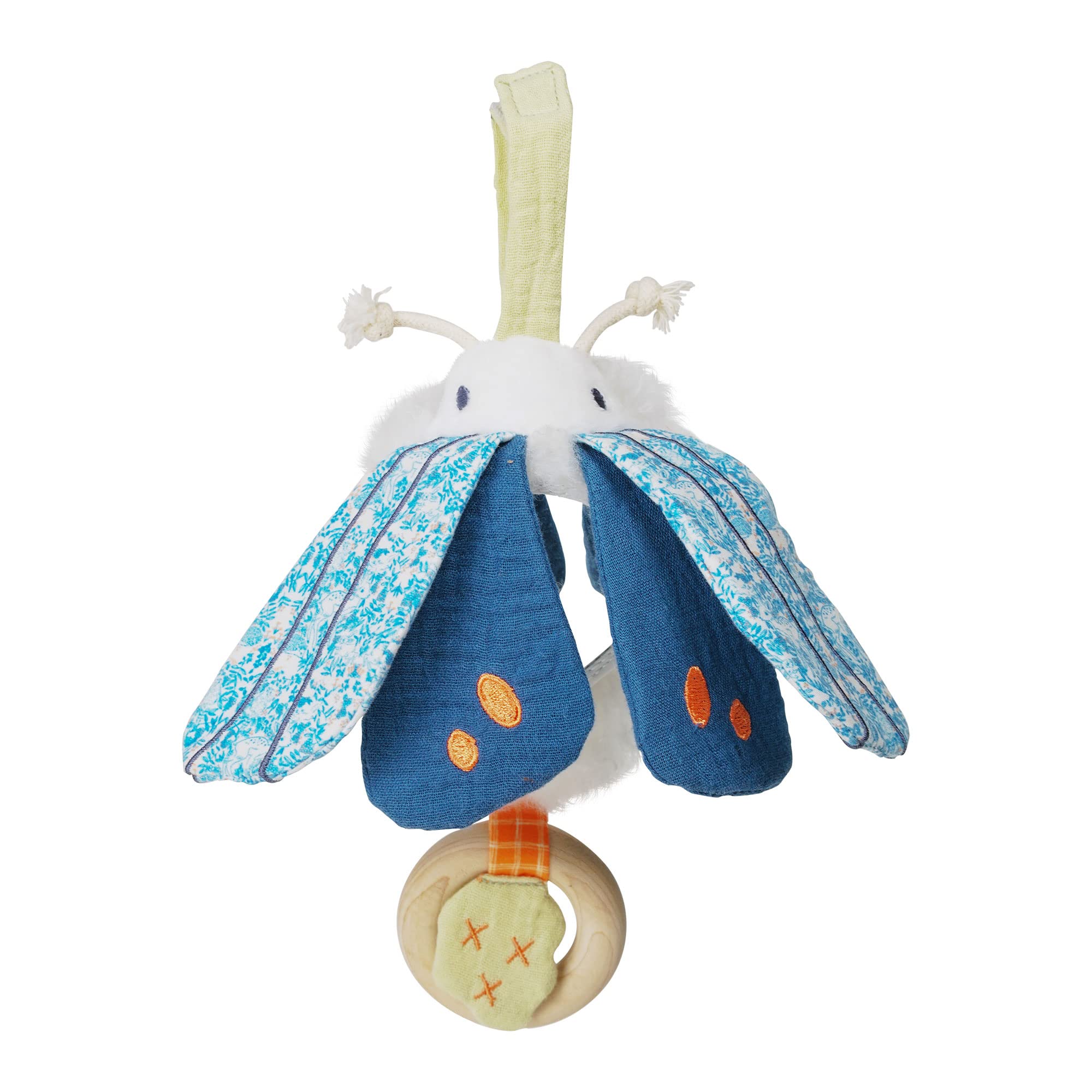 Manhattan Toy Folklore Plush Luna Moth Soft Tactile Baby Travel Toy with Crinkle Fabric Wings, Baby Mirror and Wooden Teether Ring