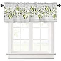 Valance Curtain Spring Flowers Watercolor Kitchen Curtain for Window White Jasmine Green Leaf Window Treatment Topper Curtain for Kitchen Bathroom Dining Room 42x12in