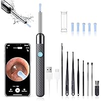 Ear Wax Removal - Earwax Remover Tool with 8 Pcs Ear Set - Ear Cleaner with Camera - Earwax Removal Kit with Light - Ear Camera with 6 Ear Spoon - Ear Cleaner for iOS & Android (Grey)