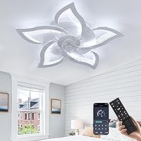 Ceiling Fan with Lights, 26 Inch Flush Mount Ceiling Fan with Remote and APP Control 6 Speeds Reversible,Low Profile Ceiling Fan with Light for Bedroon Livingroom Kitchen(White)