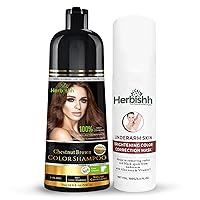 Herbishh Hair Color Shampoo for Gray Hair Chestnut Brown + Underarm Cream, Dark Spot Corrector Cream 100gm
