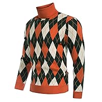 PJ PAUL JONES Men's Vintage Argyle Turtlenecks Sweater Thermal Knitted Pullover