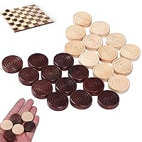 Checkers Pieces 24Pcs Wooden Smooth Spiral Engraved Draughts Pieces Round Painted Backgammon Pieces for Kids Board Game